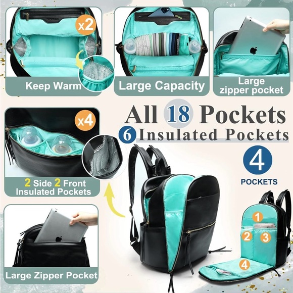 MOMINSIDE Leather Diaper Bag Backpack Leather Baby Bag - Picture 2 of 9